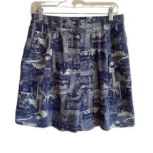 Vintage High Rise Novelty Golf Print Trouser Short Blue 28